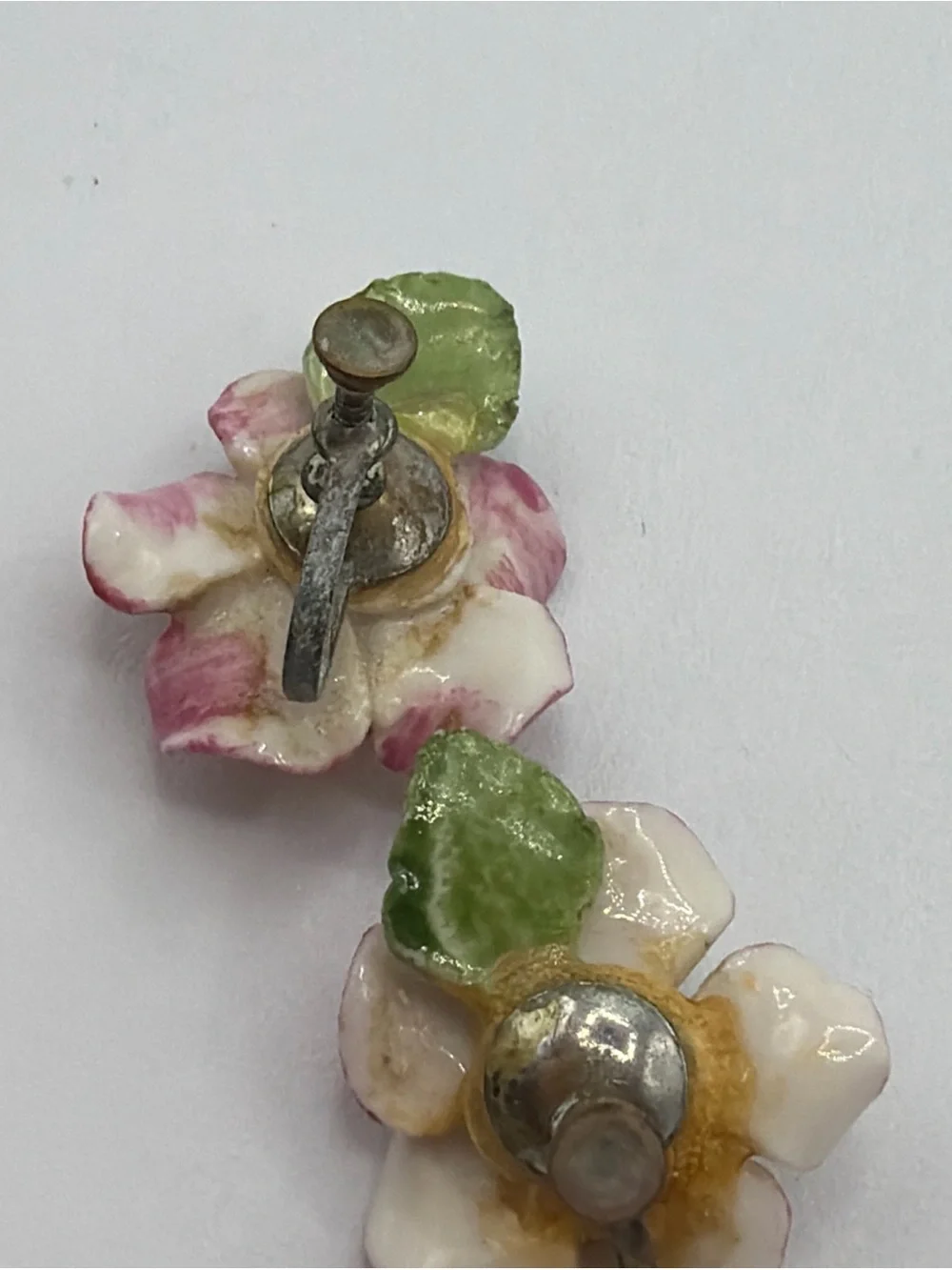 Vintage Artone China Bone China Pansy Violet Rose Brooch Pin & 2 Pairs Earrings